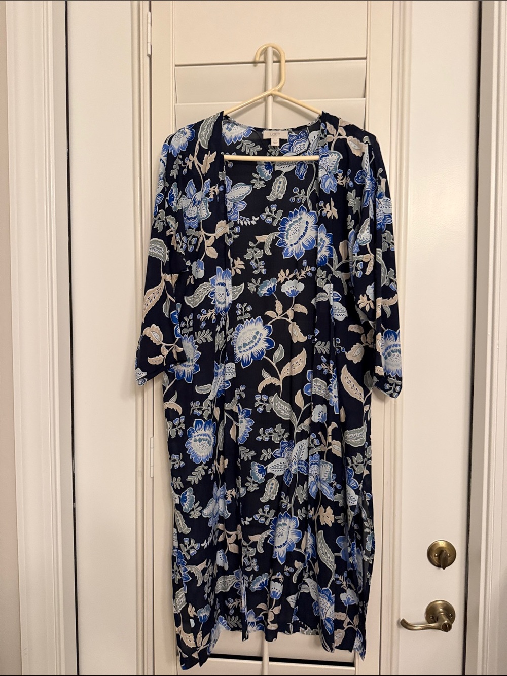 LOFT Navy Floral Midi beach Dress with Blue and Cream Blooms